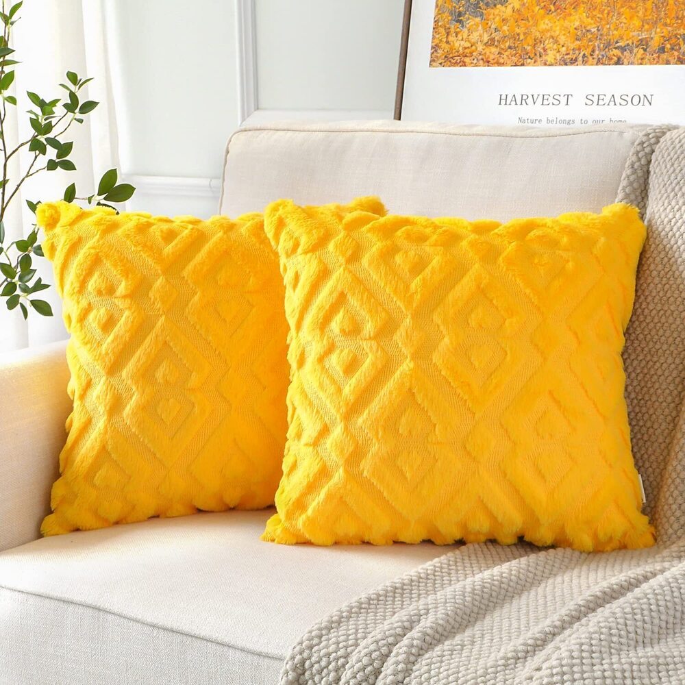 7940 Pack of 2 Soft Plush Short Wool Velvet Decorative Fall Throw Pillow